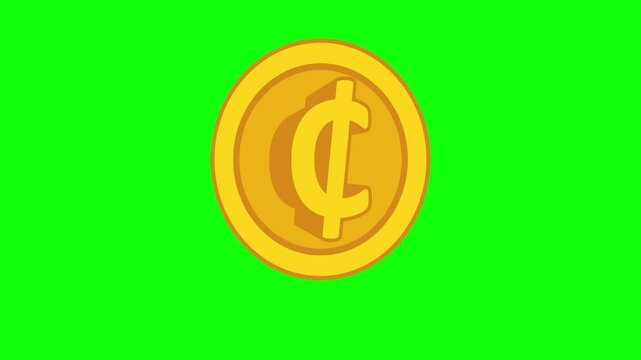 Cedi golden coin animation. Ghana currency motion on green screen background. animated 4k chroma key