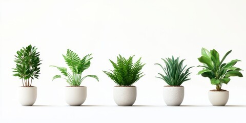 Fototapeta premium Arrangement Of Pixel Art Potted Plants On White Background