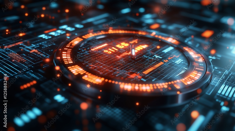 Poster futuristic digital interface displaying vibrant data patterns and glowing elements at night
