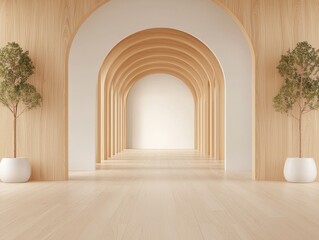 Elegant arched hallway interior design minimalist space modern architecture warm environment serene viewpoint