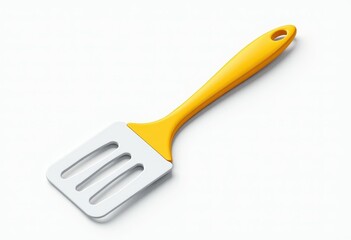 Isolated Yellow and White Spatula on Clean White Background  Perfect for Product Photography. A yellow and white spatula on a white background.