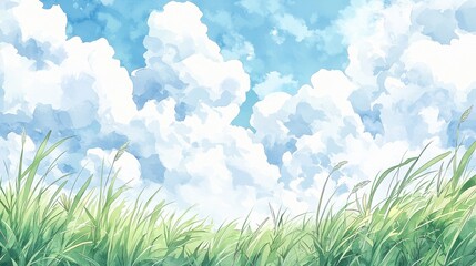 Obraz premium Cloudy sky over lush grassland nature scene outdoor tranquil view serenity concept