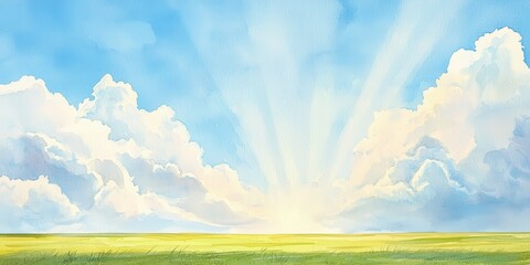 Morning sunrise over lush green fields nature landscape open sky serene environment