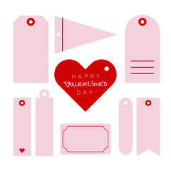 Pink and red tags and labels set. Valentine's day. Vector illustration, flat design
