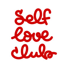 Self Love Club hand drawn lettering. Vector illustration, flat design
