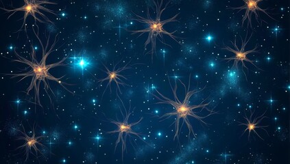 Neural network, cosmic background, science, digital art, medical illustration
