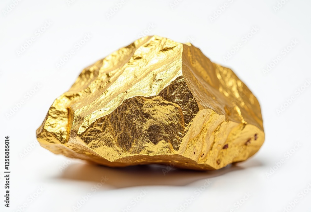 Poster isolated gold nugget on perfect white background: intricate texture and shimmering reflection. a gol