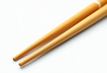 Isolated on a pristine white background, elegant bamboo chopsticks with a smooth, polished finish highlight their natural beauty and craftsmanship.. A pair of chopsticks on a white background.