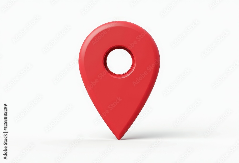 Poster glossy red 3d map pointer isolated on pure white background. a red map pointer on a white background
