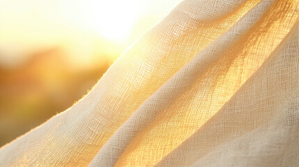 Golden hour serenity on textured linen: nature's warmth and calming aesthetics
