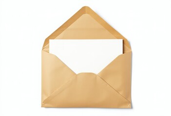 Isolated Brown Envelope with White Card on Pure White Background  HighQuality Image. A brown envelope with a white card inside.