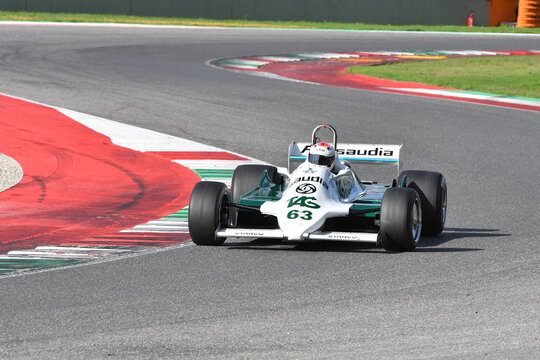 Scarperia, Italy - October 12th 2024: Williams FW07C of year 1981 ex Alan Jones drive by unknown in action during practice session at Mugello Circuit.