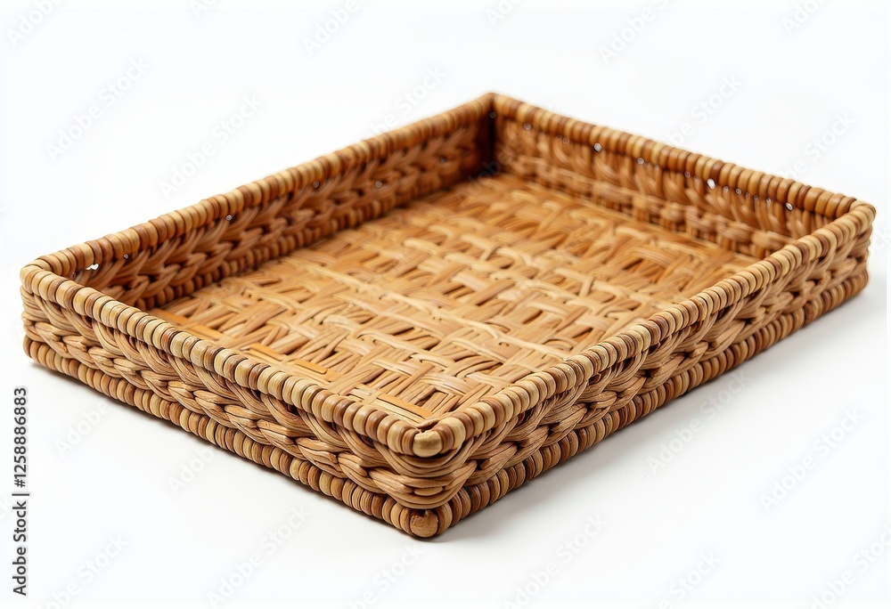 Poster rectangular wicker tray on pure white background isolated and accentuated. a wicker basket on a whit
