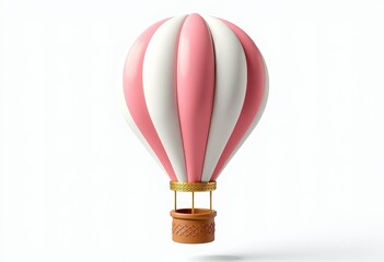 Vibrant Pink and White Hot Air Balloon in Isolated 3D Render on Pure White Background. A pink and white hot air balloon on a white background.