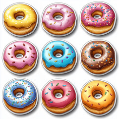 Fototapeta premium Sticker bundle of cute mini donuts