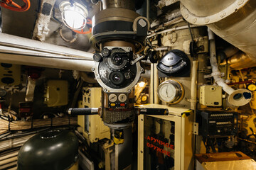 Periscope in military diesel submarine