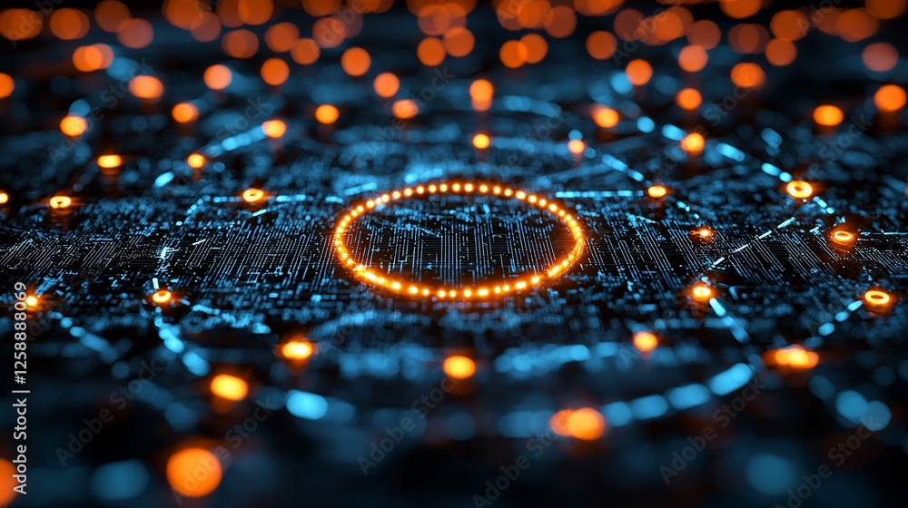 Aufkleber futuristic network data flow, glowing circuit board, abstract background, tech concept
