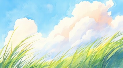 Obraz premium Whispering winds dance serene meadow digital artwork vibrant nature horizon view tranquility concept