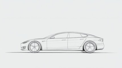 Fototapeta premium Sketch of an Electric Car, Side View, White Background, Design Concept