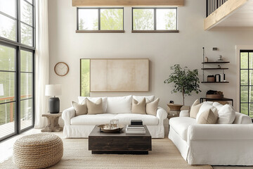 Country interior design of modern living room, home.