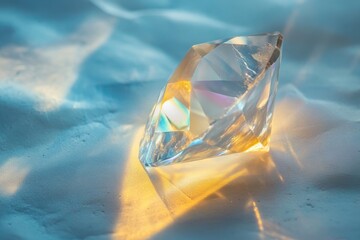 Single clear diamond reflects light on a textured surface