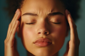 Obraz premium woman with headache holding temples