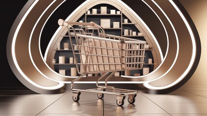 Fototapeta premium Modern shopping cart in stylish display space.