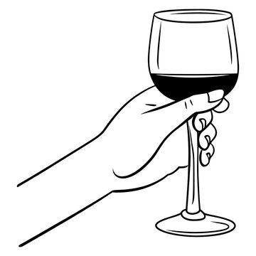 recommend clip art: Hand holding cocktail glass wine line art vector