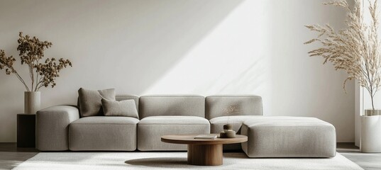 Modern sectional sofa in sunlit living room