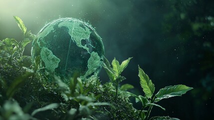 Fototapeta premium Sustainable future green earth concept lush forest setting digital art eco-friendly environment upward perspective