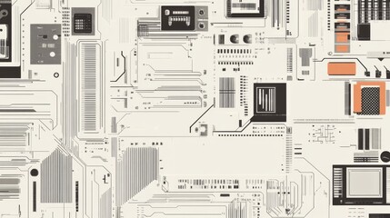 Abstract tech circuit board design, futuristic background, digital technology illustration