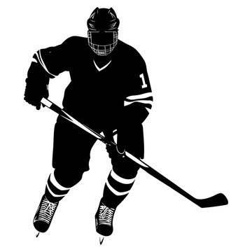 Silhouette of lce hockey player skating sports black vector