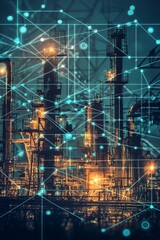 Obraz premium Industrial revolution high-tech oil refinery urban cityscape digital art nighttime futuristic vision