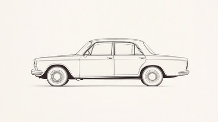 Obraz premium Classic Car Line Drawing, Side Profile, Simple Design, Background, Illustration
