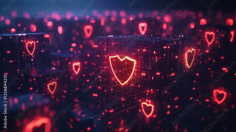 Poster digital cubes illuminate network security shields