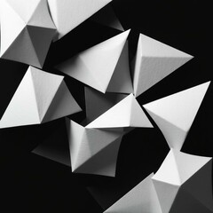 A high-contrast, low-key image depicting an intricate origami-style modern abstract