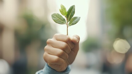 Promoting environmental awareness urban setting inspirational image natural growth close-up view sustainability concept