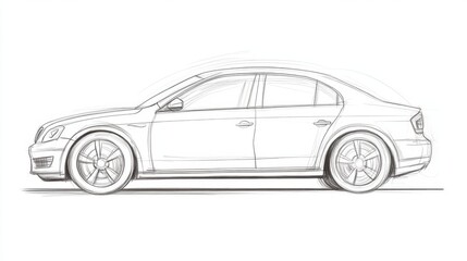 Fototapeta premium Line Drawing of a Sedan Car Side Profile. Possible Use Educational Material