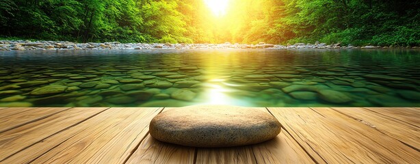 Protecting Natural Water Sources such as Serene river view at sunset with calm waters., Water Management Conservation