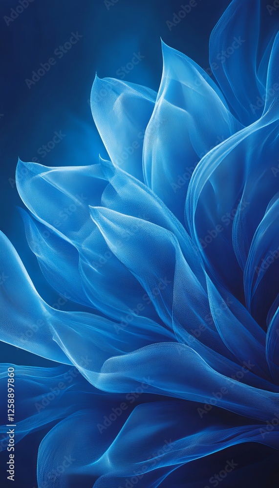Poster abstract blue flowing forms, smooth vector art with highlights and shadows on a dark background