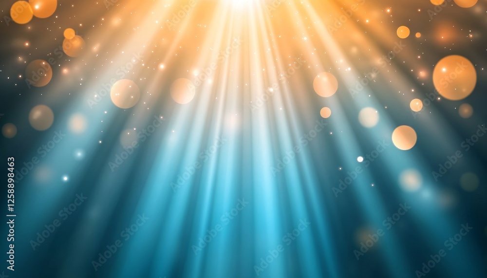 Aufkleber blue, teal and orange converging rays of light on a dark abstract background with bokeh and sparkle