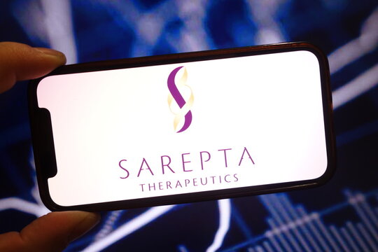 Konskie, Poland - January 25, 2025: Sarepta Therapeutics company logo displayed on mobile phone