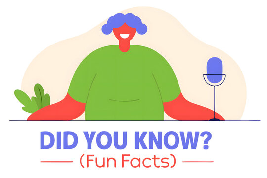 Smiling cartoon figure with microphone and plant: fun facts concept art