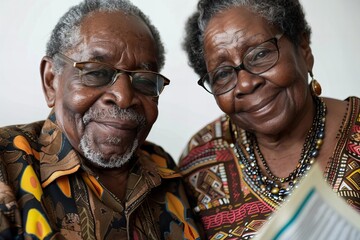 Delighted Senior Couple Smiling as They Review Legal Document, Expressing Joy in Retirement Success