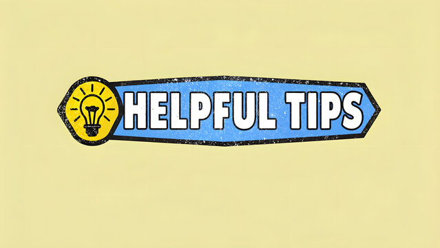 Helpful tips banner with light bulb icon on distressed blue and yellow background