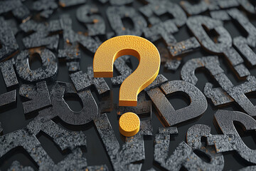Yellow question mark on a background of black signs.