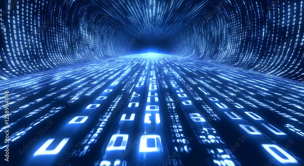 Fototapete abstract digital tunnel of binary code data stream flowing through cyberspace