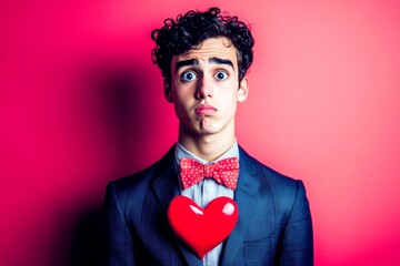 Commercial conceptual art. Love confession. Valentine's day greeting from man or for man: dazzling, image of loving latin juvenile boy. Passionate man. Romantic surprise.