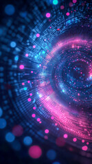 Obraz premium Vibrant digital vortex showcasing swirling patterns of blue and pink lights in a mesmerizing display of data movement