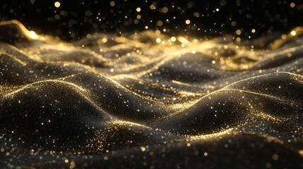 Abstract gold particles wave, luxury background.
